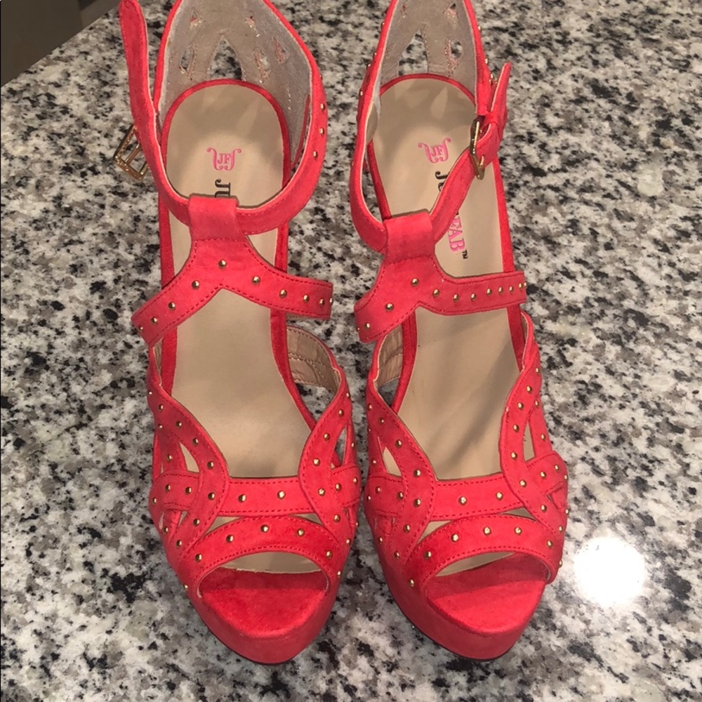 Red peep toe heels